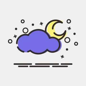Icon cloudy night. Weather elements symbol. Icons in MBE style. Good for pr.. Stock-Illustration