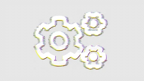 Icon cogs is distorted. Glitch. Noise, chromatic aberration, geometric Stock Footage 302621604