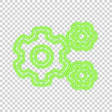 Icon cogs from the flow of energy of green color. Shimmering neon Stock Illustration