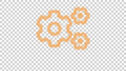 Icon cogs is made of yellow grains of sand. Some grains of sand fall down. Stock Illustration