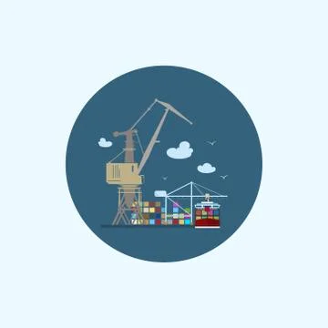 Icon with colored cargo container ship Illustrazione stock