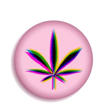 Icon with a colored pattern of hemp leaf on a pink background. illustration Stock Illustration