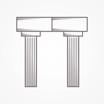 Icon for column arch Flat line icon for rectangle arch with column on gray... Stock Photos