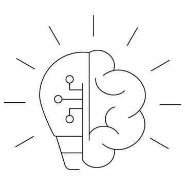 Icon of a combining a brain and a lightbulb with circuit connections Stock Illustration