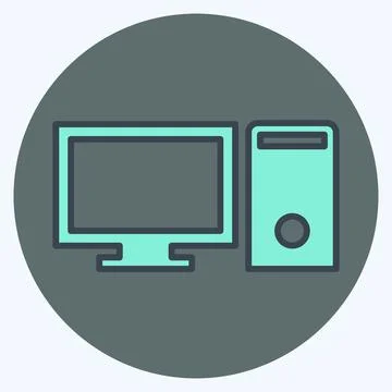 Icon Computer - Flat Style,Simple illustration,Editable stroke Stock Illustration