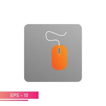 Icon, computer mouse orange on a gray square. On a white background. Devices for Stock Illustration