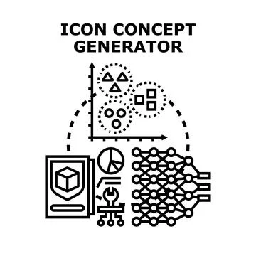 Icon concept generator creating digital assets with ai algorithm Stock Illustration