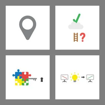 Icon concept set. Map pointer, reach check mark on cloud, puzzle key, sales c イラスト素材