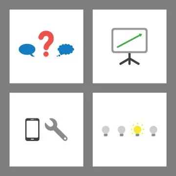Icon concept set. Question mark between speech and thought bubble, sales char イラスト素材