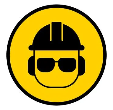 Icon of a Construction Worker with Hard Hat and Safety Glasses in Yellow Circ Stock Illustration