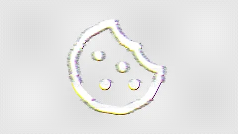 Icon cookie bite is distorted. Glitch. Noise, chromatic aberration, geometric Video stock 302621418