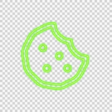 Icon cookie bite from the flow of energy of green color. Shimmering neon Stock Illustration