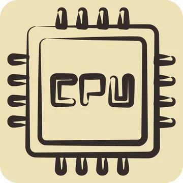 Icon CPU. suitable for Computer Components symbol. hand drawn style. simple.. Illustrazione stock