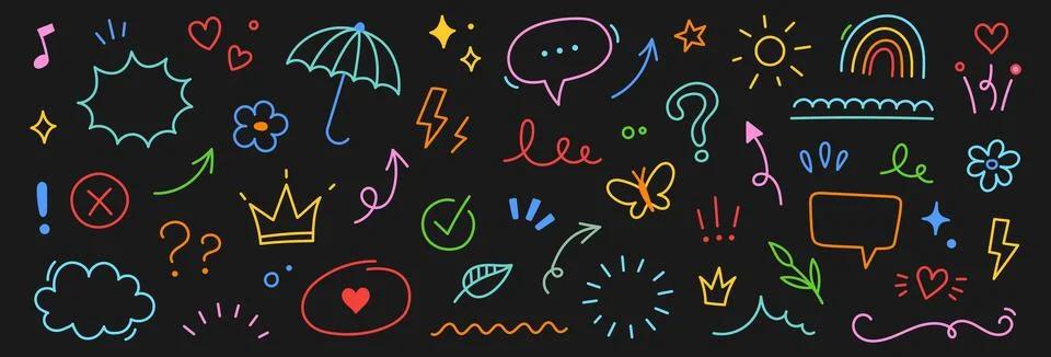 Icon cute background hand pattern drawn line flower kid element crayon Stock Illustration