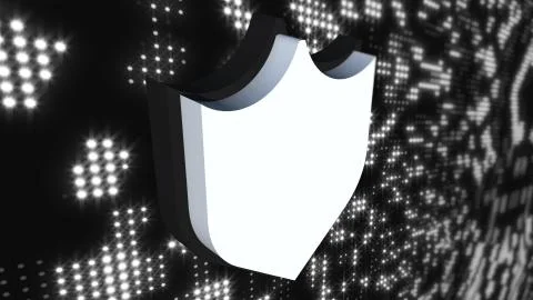 Icon cybersecurity shield on digital background, computer generated. 3d Illustrazione stock