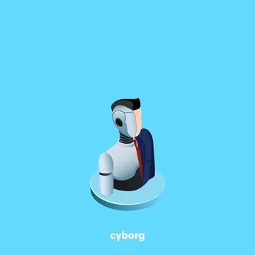 Icon of the cyborg, one half of which looks like a man in a business suit, is Stock Illustration