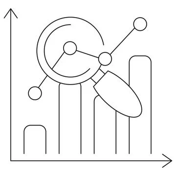 Icon of data analysis with a magnifying glass over a bar chart Stock Illustration