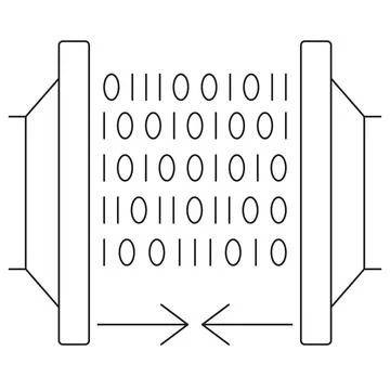 Icon of data compression with binary code between two presses 스톡 일러스트