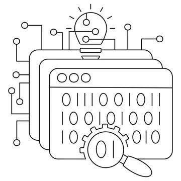 Icon of data mining representing data processing, binary code interpretation Stock Illustration