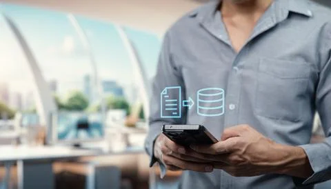 Icon of a data storage symbol featuring stacked server disks, representing .. Stock Photos