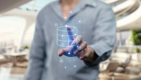 Icon of a data storage symbol featuring stacked server disks, representing .. Stock Photos