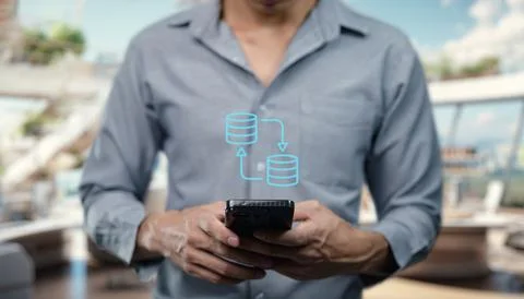 Icon of a data storage symbol featuring stacked server disks, representing .. Stock Photos