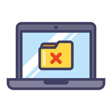 Icon delete yellow folder from laptop. Stock Illustration