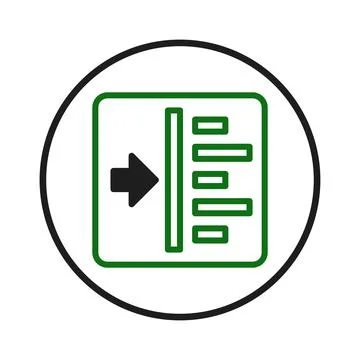 Icon depicting data import with an arrow entering a structured list within .. Stock Illustration