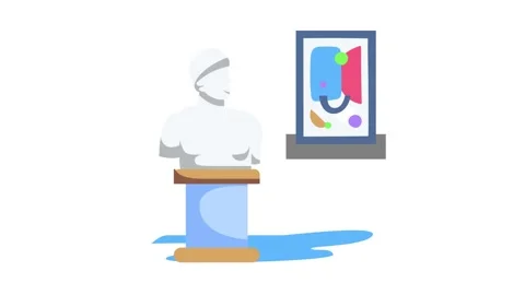 Icon depicting a statue on a podium alongside a framed picture of a person,.. Stock Footage 332350035