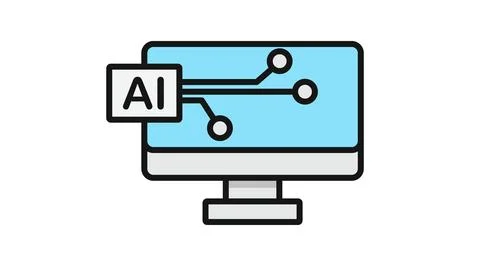 Icon of a desktop computer with AI letters Stock Illustration