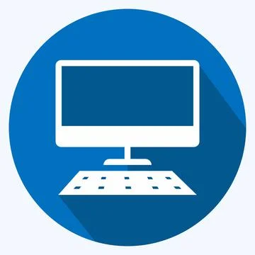 Icon Desktop - Long Shadow Style,Simple illustration,Editable stroke Stock Illustration