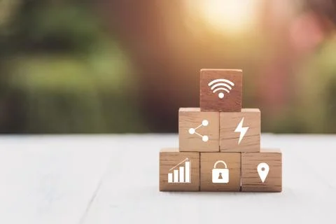 Icon on dice with copy space for insert text on nature background. Stock Photos