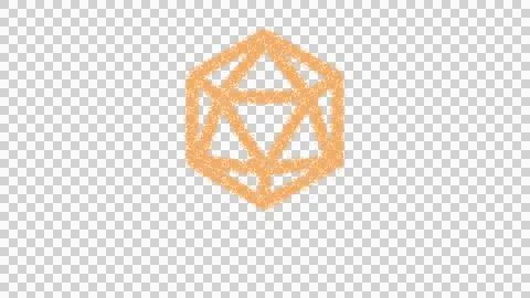 Icon dice d20 is made of yellow grains of sand. Some grains of sand fall down. Stock Illustration
