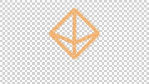 Icon dice d8 is made of yellow grains of sand. Some grains of sand fall down. Stock Illustration