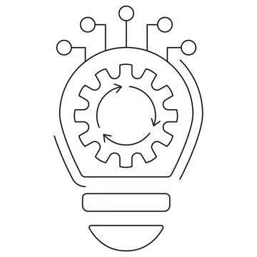 Icon of a digital light bulb with a gear and circuit connections Stock Illustration