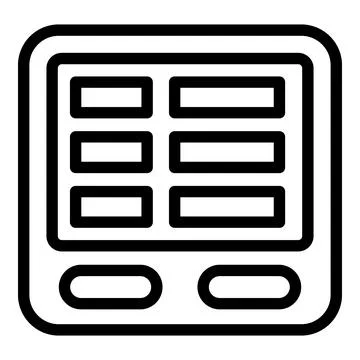 Icon of a digital tablet showing a spreadsheet with cells and buttons for d.. Stock Illustration