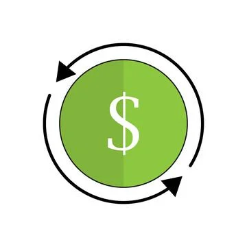 Icon of dollar sign in circle with two arrow. Green USD dollar symbol. Vector Stock Illustration
