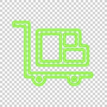 Icon dolly flatbed from the flow of energy of green color. Shimmering neon Stock Illustration