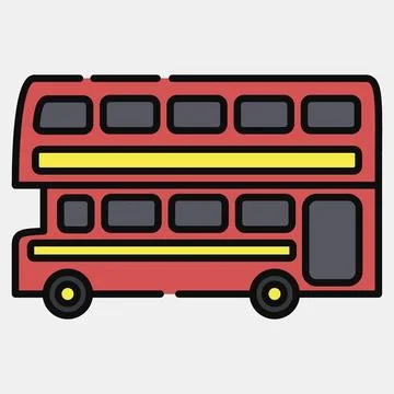 Icon double decker bus. Transportation elements. Icons in filled line style.. イラスト素材