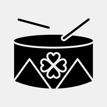 Icon drum with clover. St. Patrick's Day celebration elements. Icons in gly.. Illustrazione stock