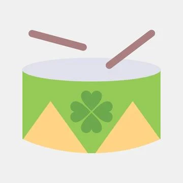Icon drum with clover. St. Patrick's Day celebration elements. Icons in fla.. Illustrazione stock