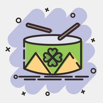 Icon drum with clover. St. Patrick's Day celebration elements. Icons in com.. Stock Illustration