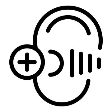 Icon of ear hearing sound with plus sign for adding volume Stock Illustration