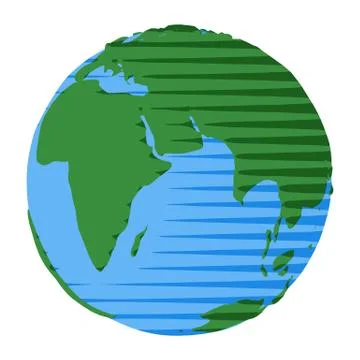Icon of eastern hemisphere of Earth drawn in cartoon flat style Illustrazione stock