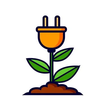 Icon electrical plug grows out of ground. Green energy concept Stock Illustration