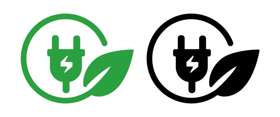 Icon electrical plug with a lightning bolt within a circular frame green Stock Illustration