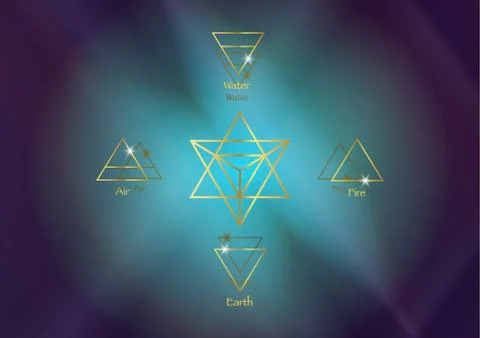 Icon elements : Air Earth Fire Water and Merkaba Star tetrahedron Wiccan Stock Illustration