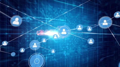 Icon emitting flare and expanding network rerouting lines and forming secure key Stock Footage 311900865