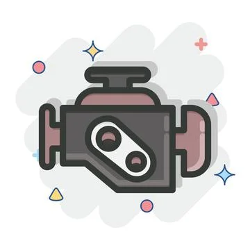 Icon Engine Warning. suitable for Automotive symbol. comic Style. simple desi Stock Illustration
