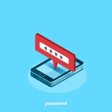 Icon for entering a password on the smartphone screen, isometric image Stockillustratie